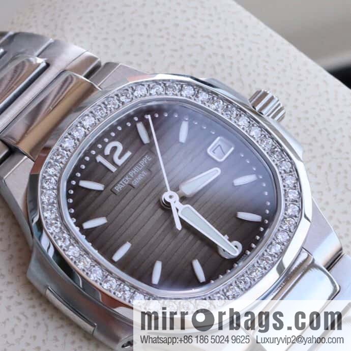 PP Nautilus 7010 series, the most beautiful Nautilus real diamond 32mm ultra-thin quartz women's watch