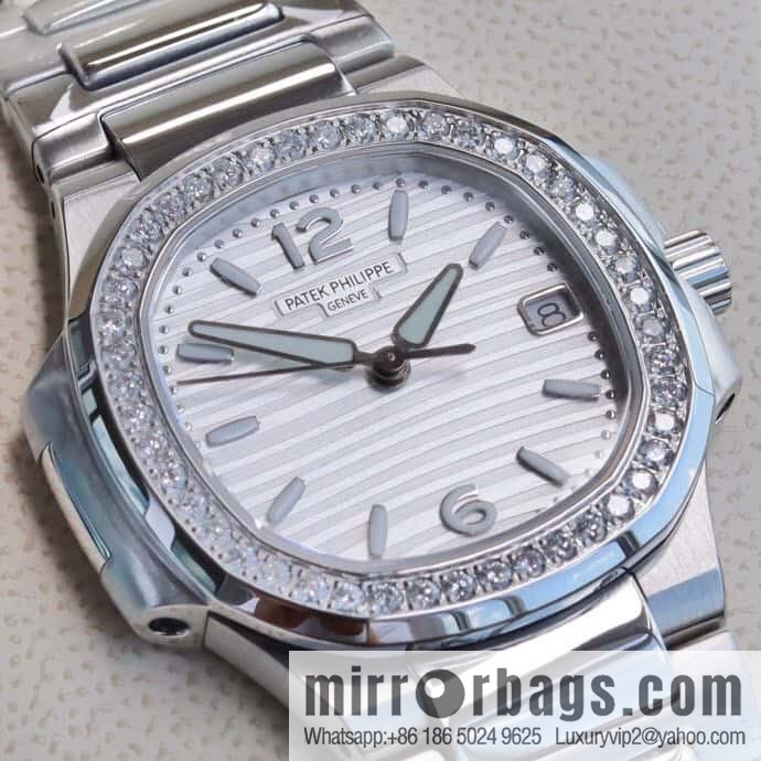 PP Nautilus 7010 series, the most beautiful Nautilus real diamond 32mm ultra-thin quartz women's watch