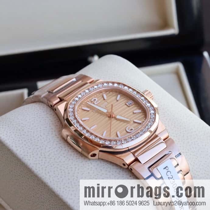 PP Nautilus 7010 series, the most beautiful Nautilus real diamond 32mm ultra-thin quartz women's watch