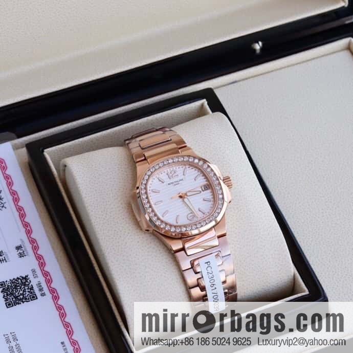 PP Nautilus 7010 series, the most beautiful Nautilus real diamond 32mm ultra-thin quartz women's watch