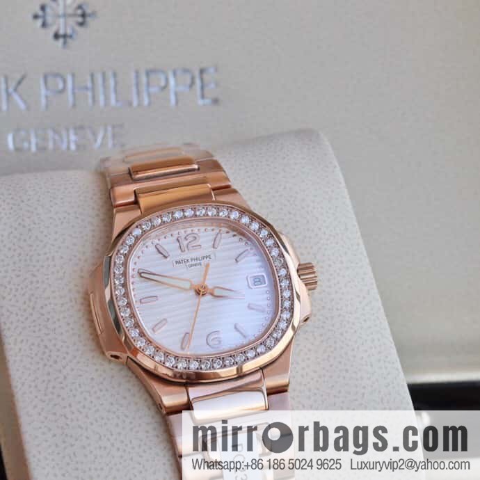 PP Nautilus 7010 series, the most beautiful Nautilus real diamond 32mm ultra-thin quartz women's watch