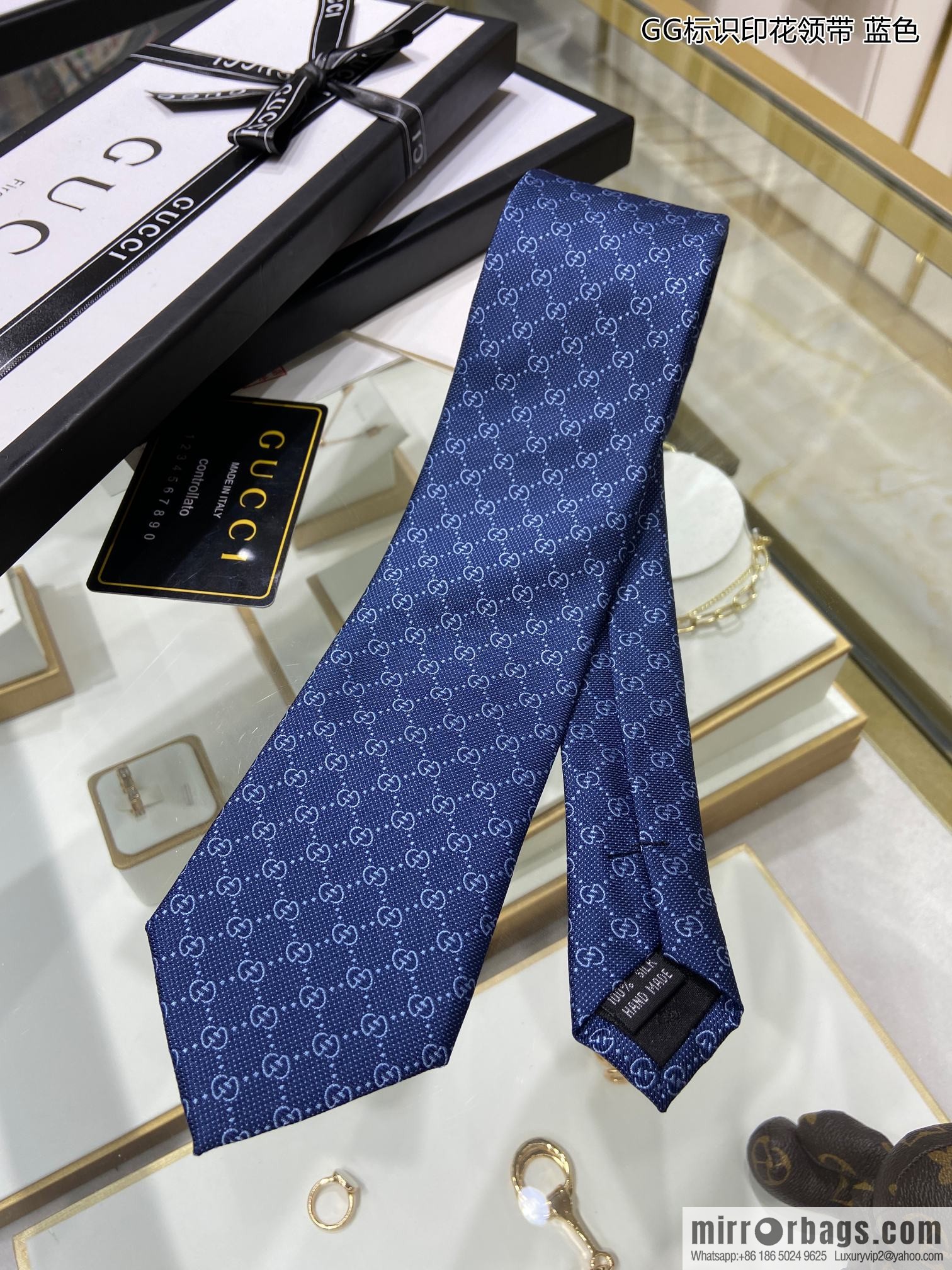 GUCCI Gucci 100% Top Jacquard Silk GG Logo Printed Tie 597126
