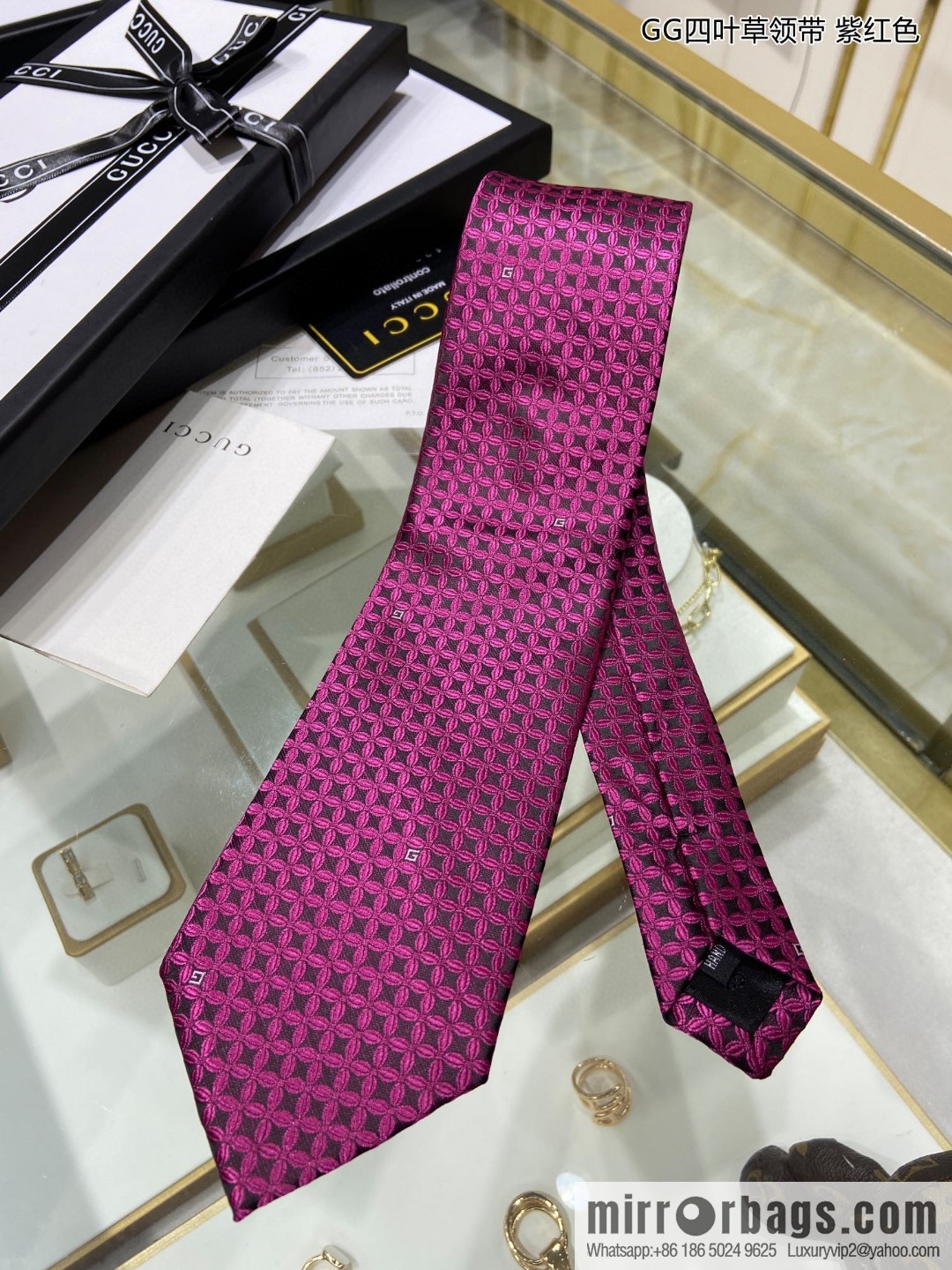 GUCCI Gucci 100% Top Jacquard Silk GG Clover Tie