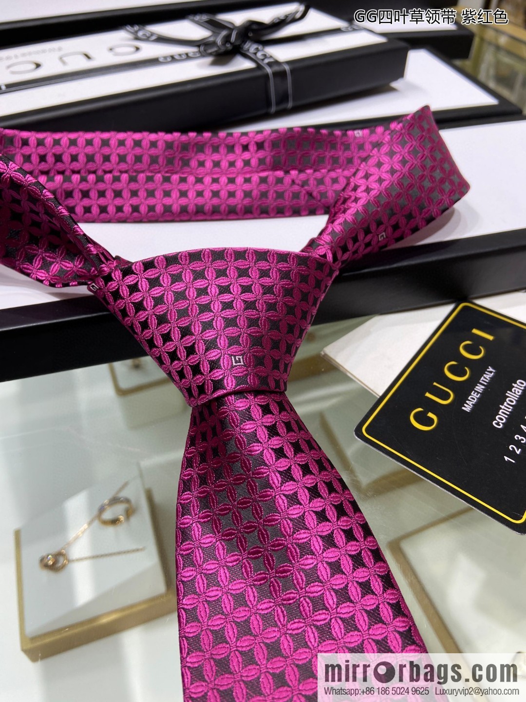 GUCCI Gucci 100% Top Jacquard Silk GG Clover Tie