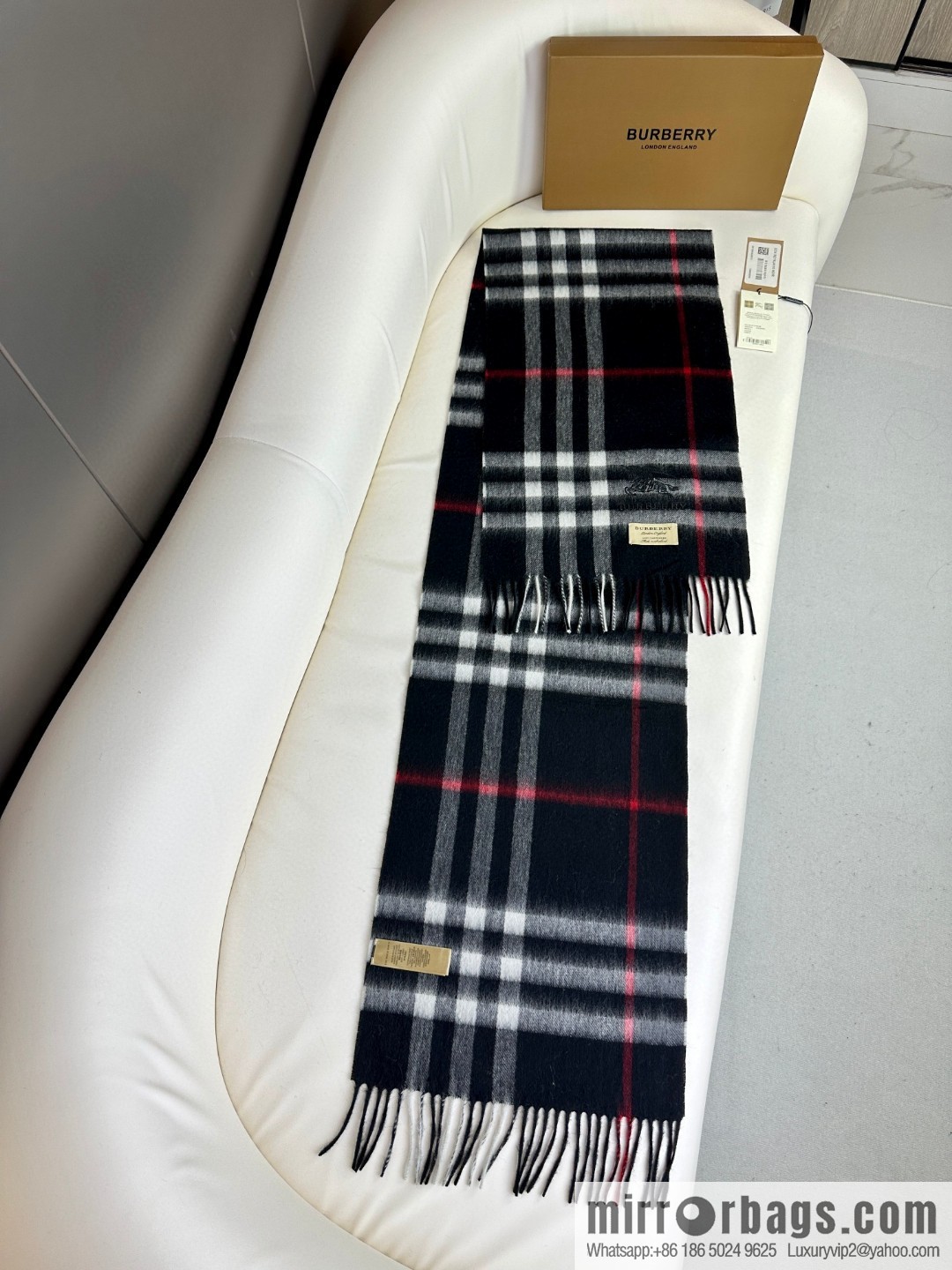 Burberry, embroidered war horse, cashmere checked scarf