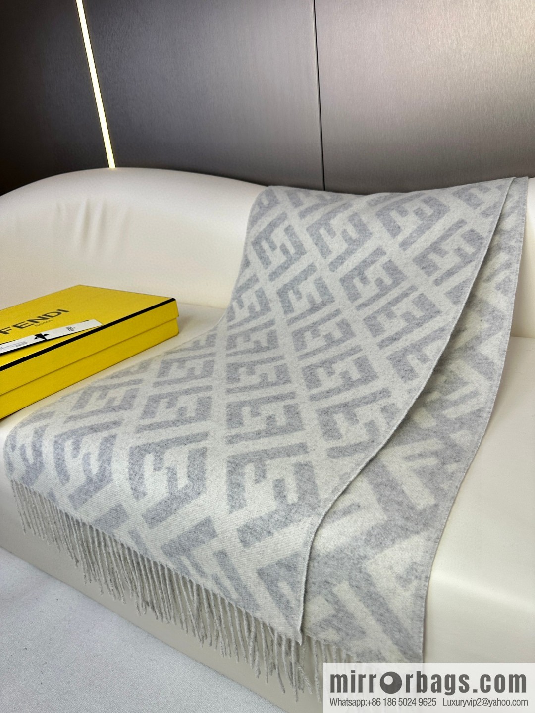 FENDI jacquard weave FF pattern, long fringed scarf
