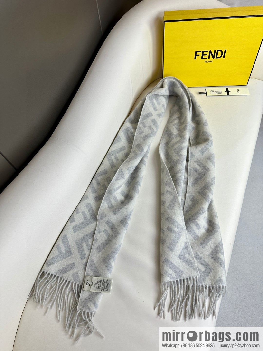 FENDI jacquard weave FF pattern, long fringed scarf
