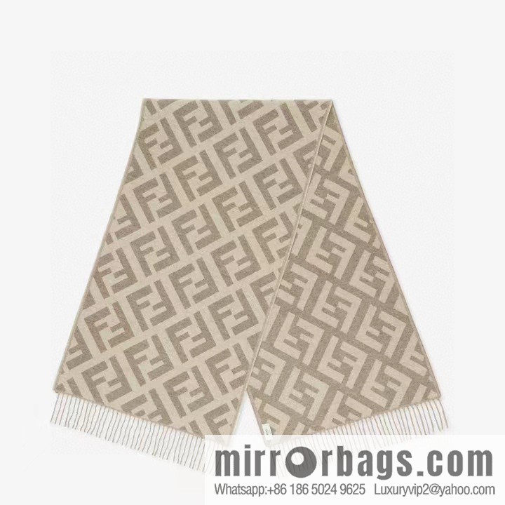 FENDI jacquard weave FF pattern, long fringed scarf