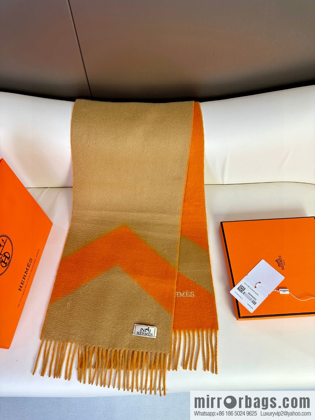 Hermès double-sided jacquard thickened fringed scarf