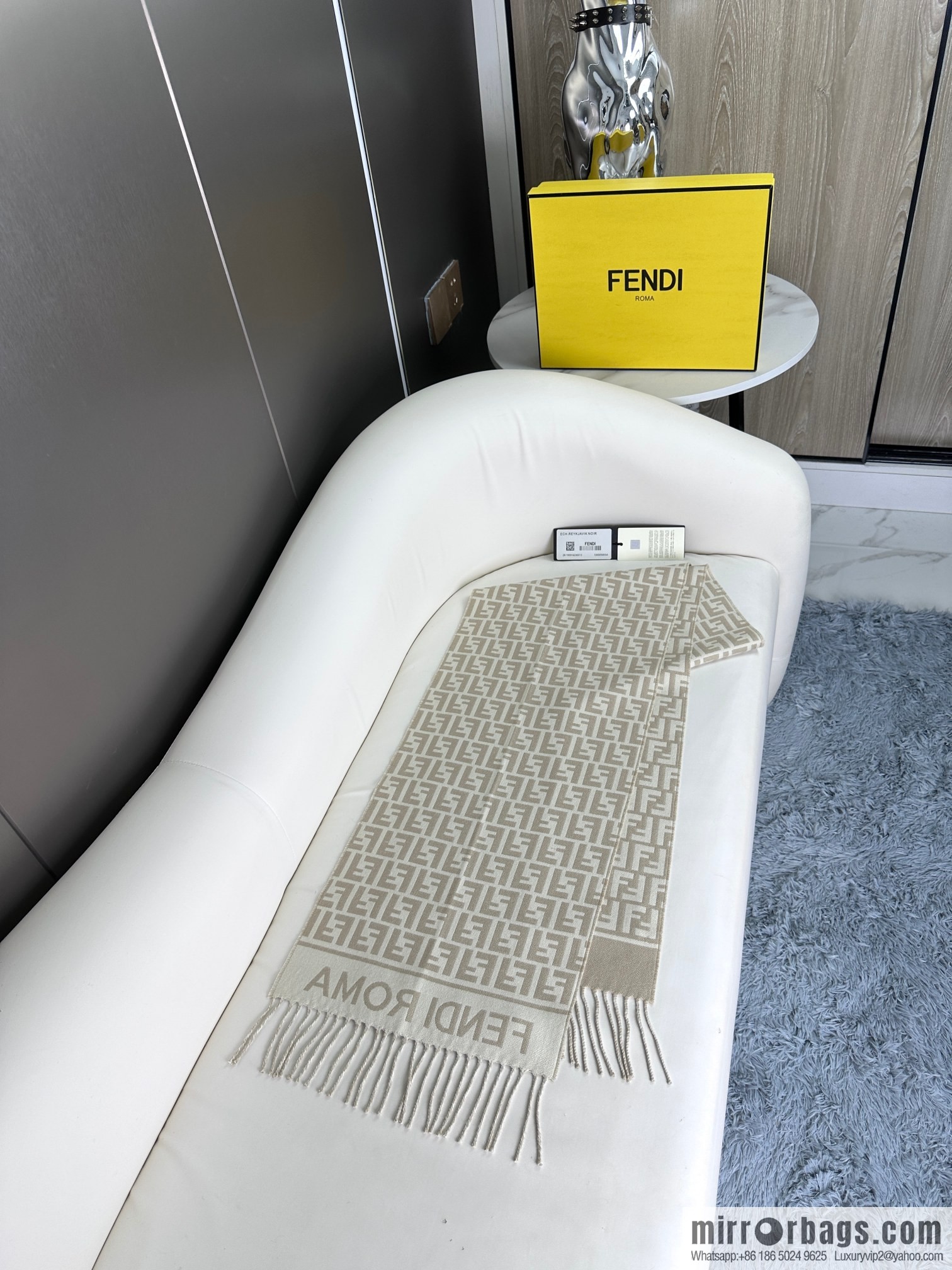 FENDI FF logo cashmere fringed long towel