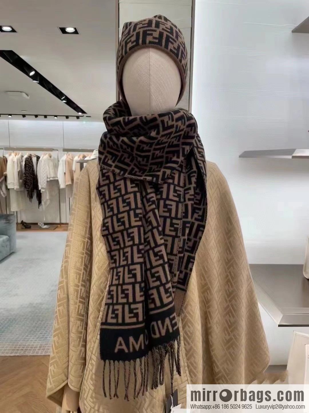 FENDI FF logo cashmere fringed long towel