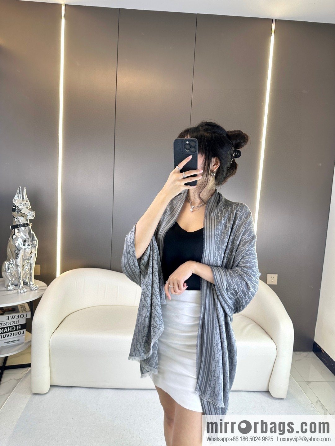 DIOR old flower silk cashmere long towel