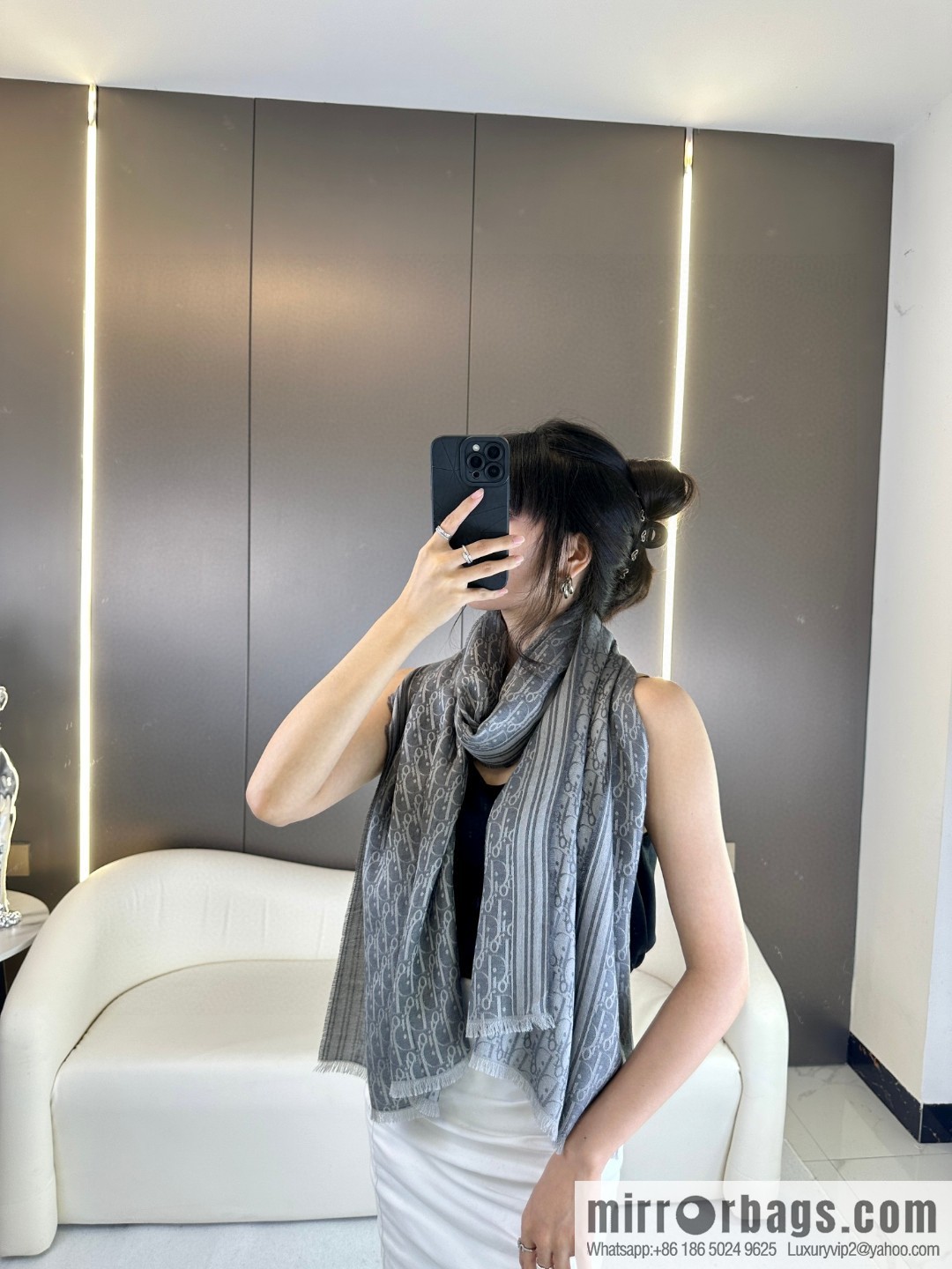 DIOR old flower silk cashmere long towel