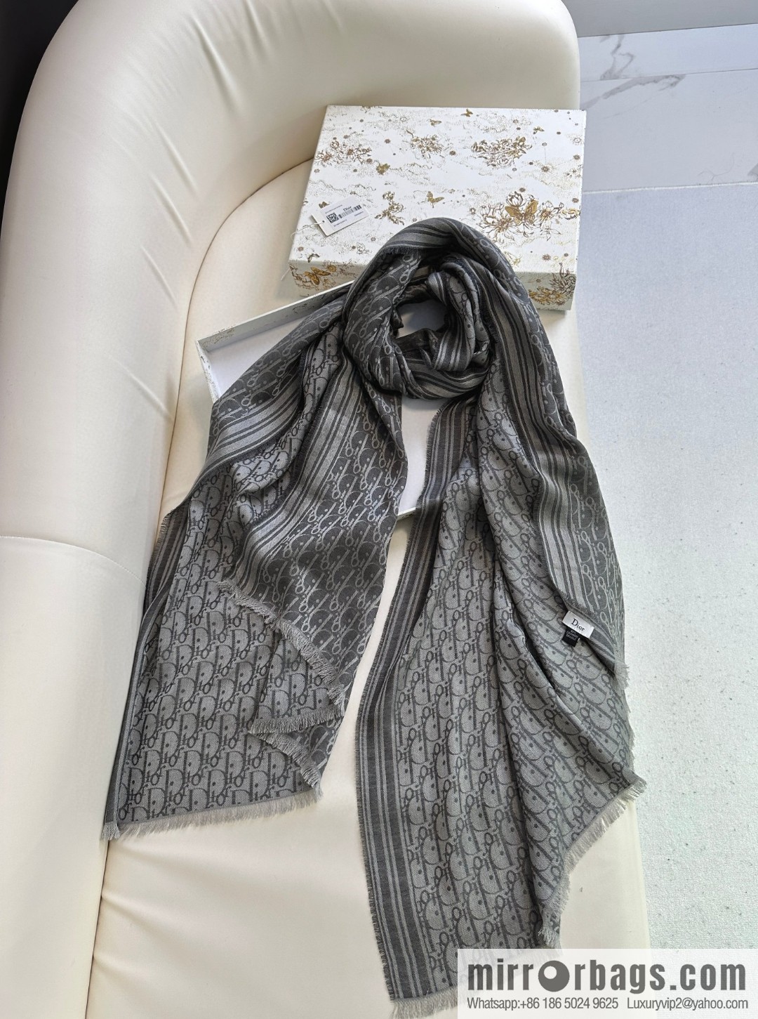 DIOR old flower silk cashmere long towel