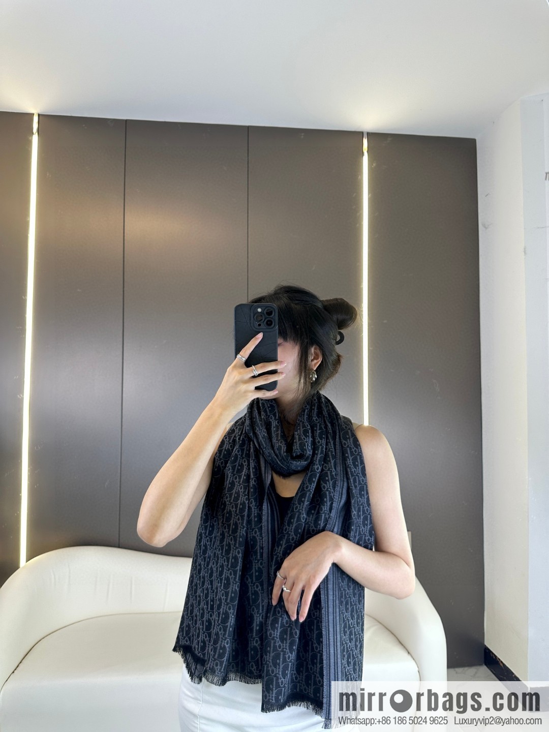 DIOR old flower silk cashmere long towel