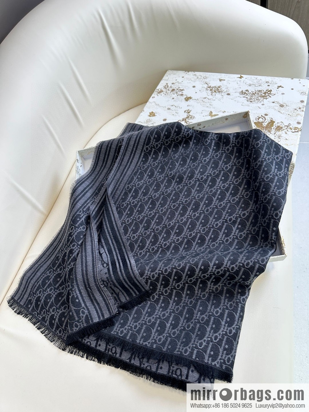 DIOR old flower silk cashmere long towel