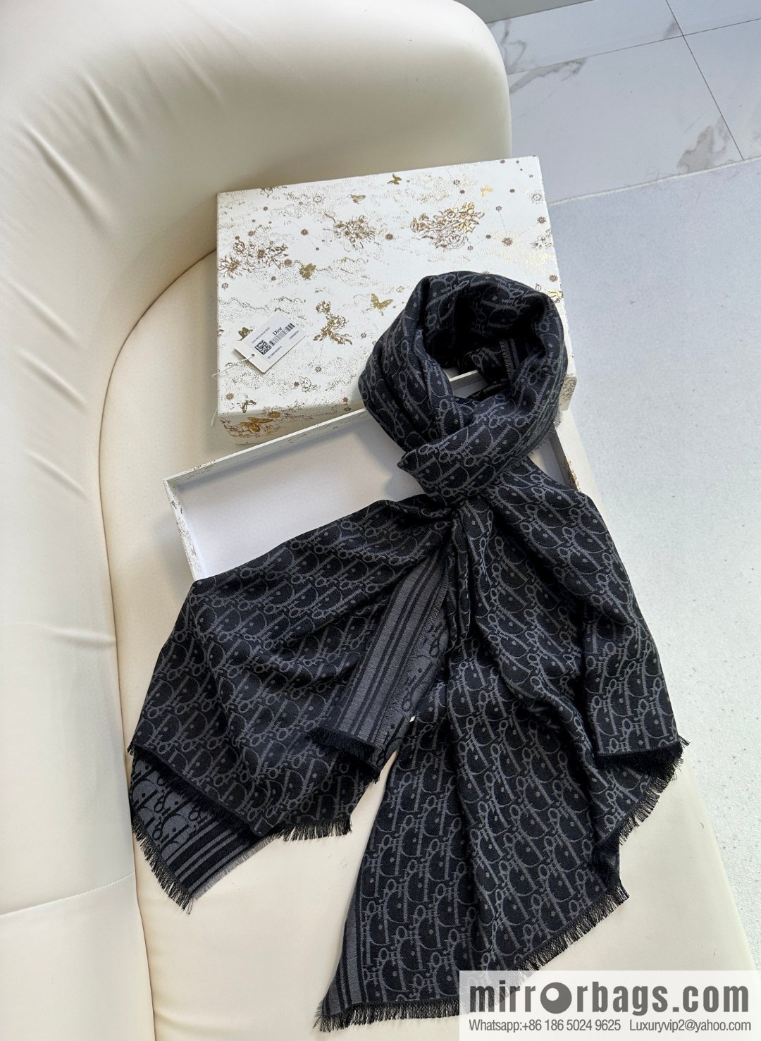 DIOR old flower silk cashmere long towel