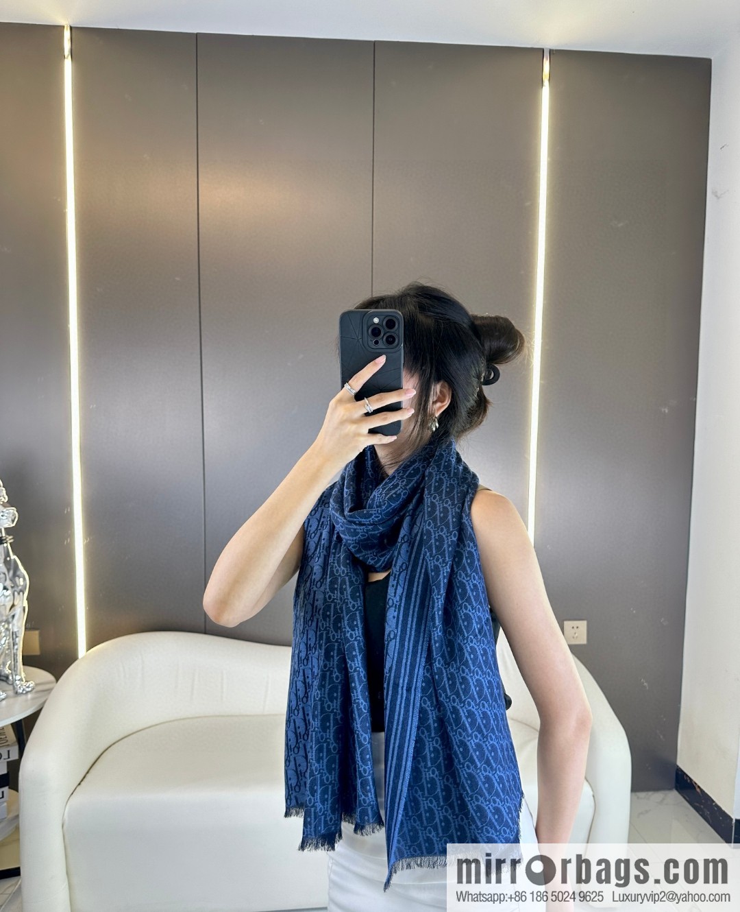 DIOR old flower silk cashmere long towel