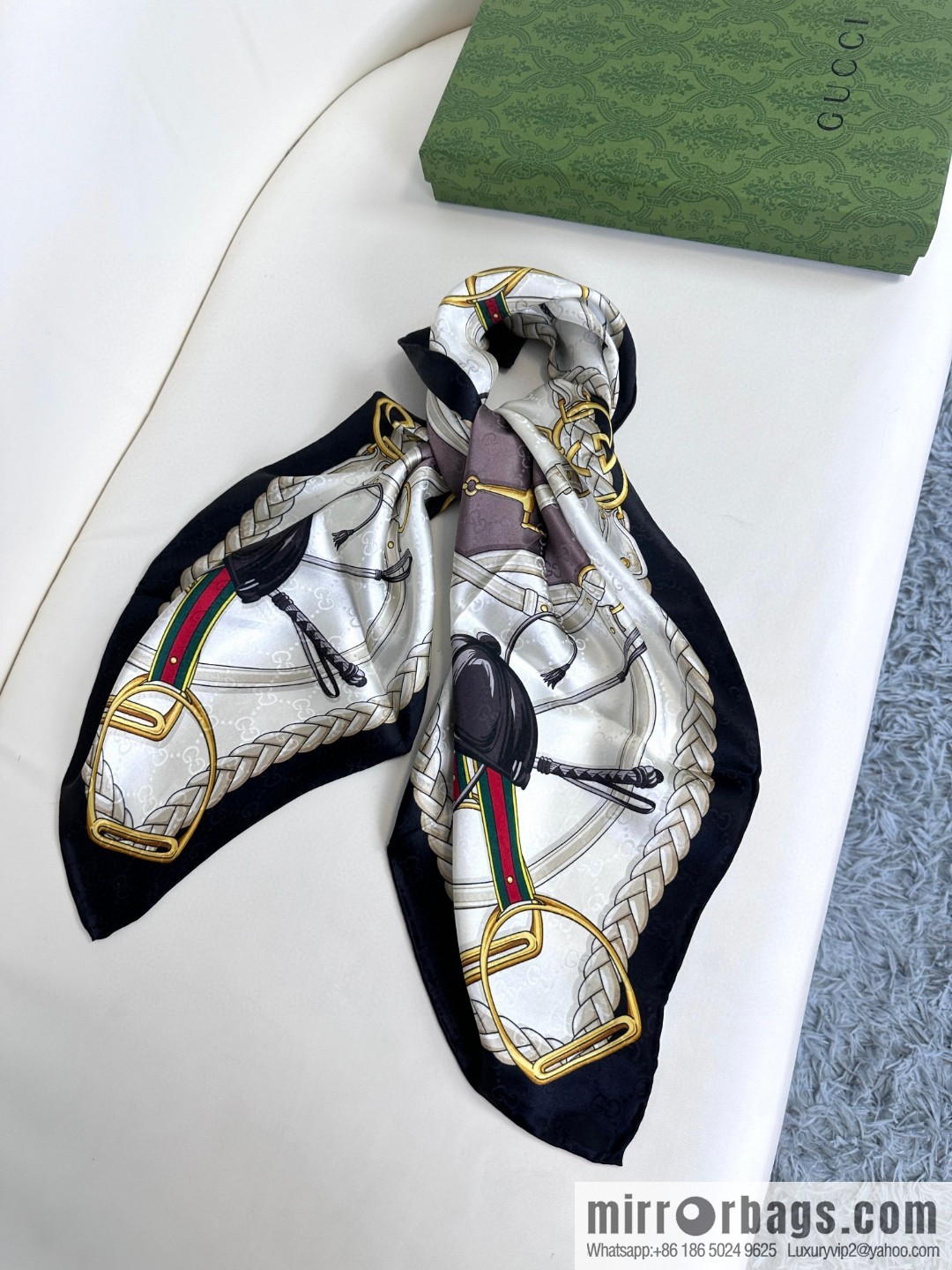 GUCCI dark jacquard silk scarf