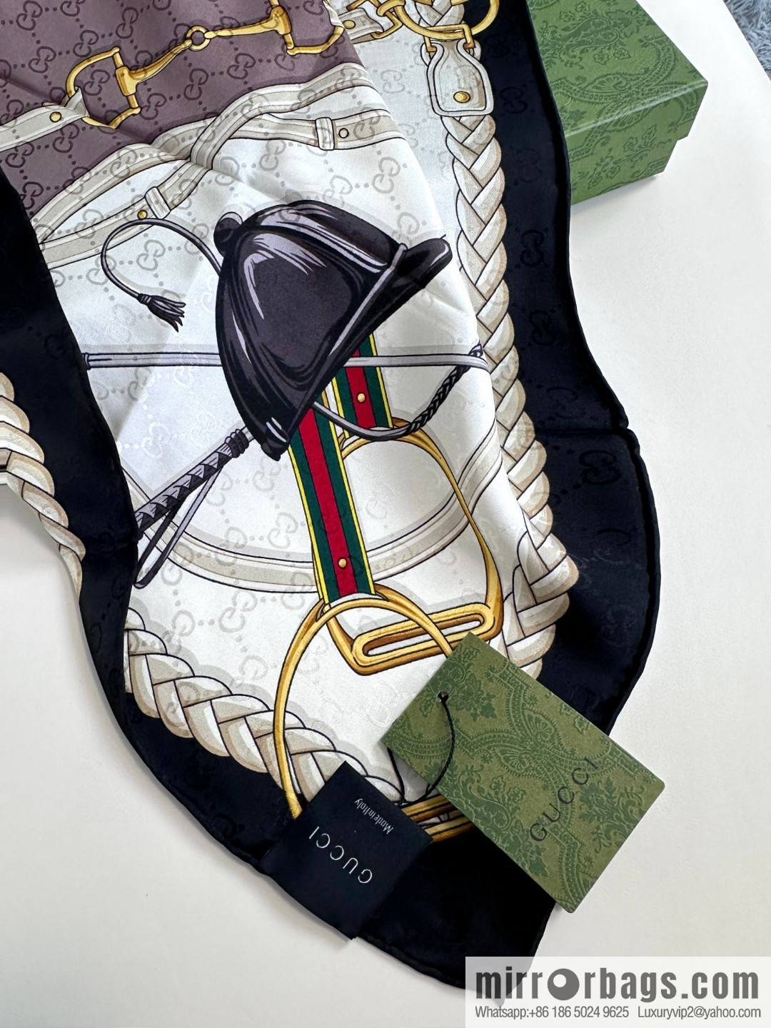 GUCCI dark jacquard silk scarf
