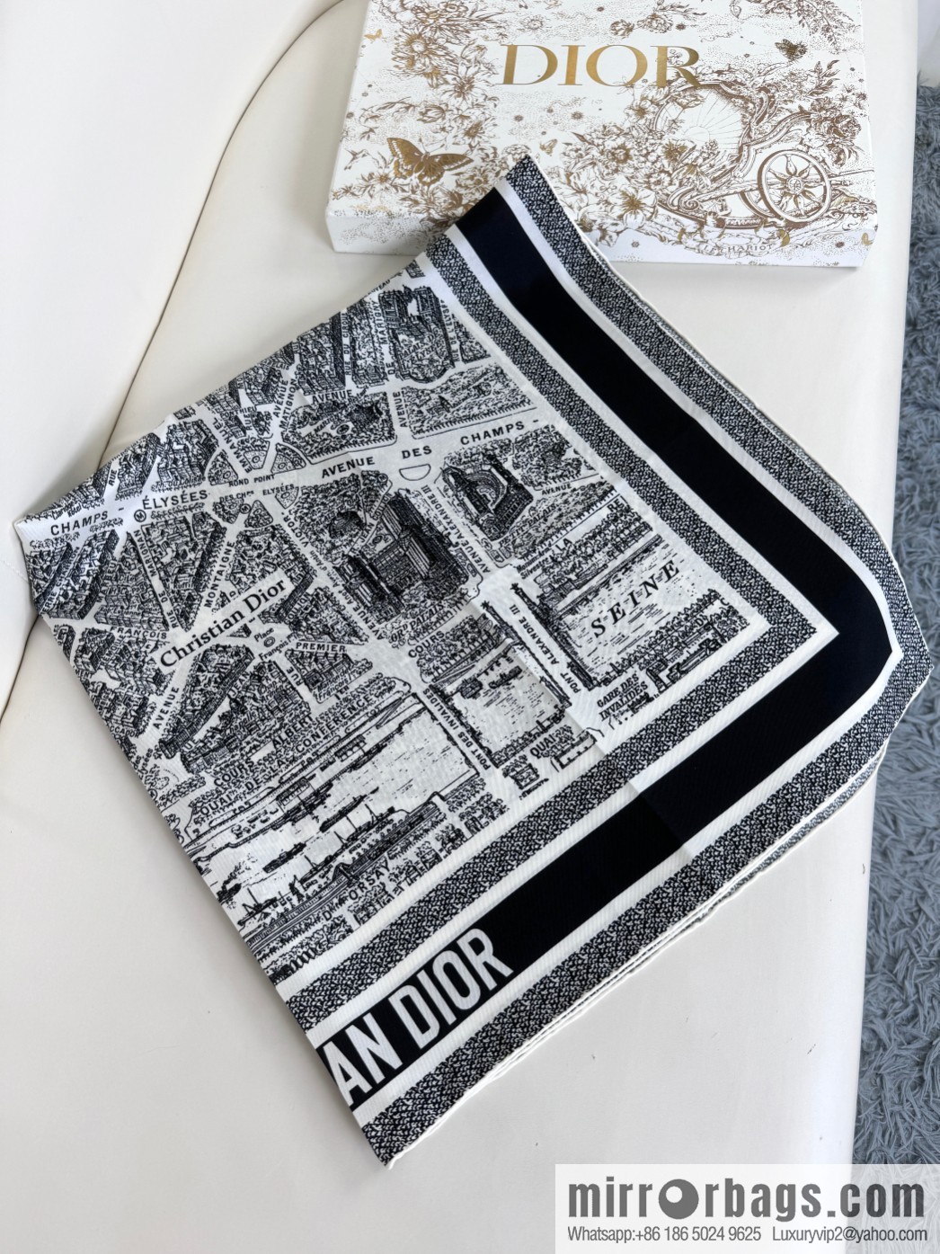 DIOR Paris map C D logo Jacquard strip pattern silk scarf