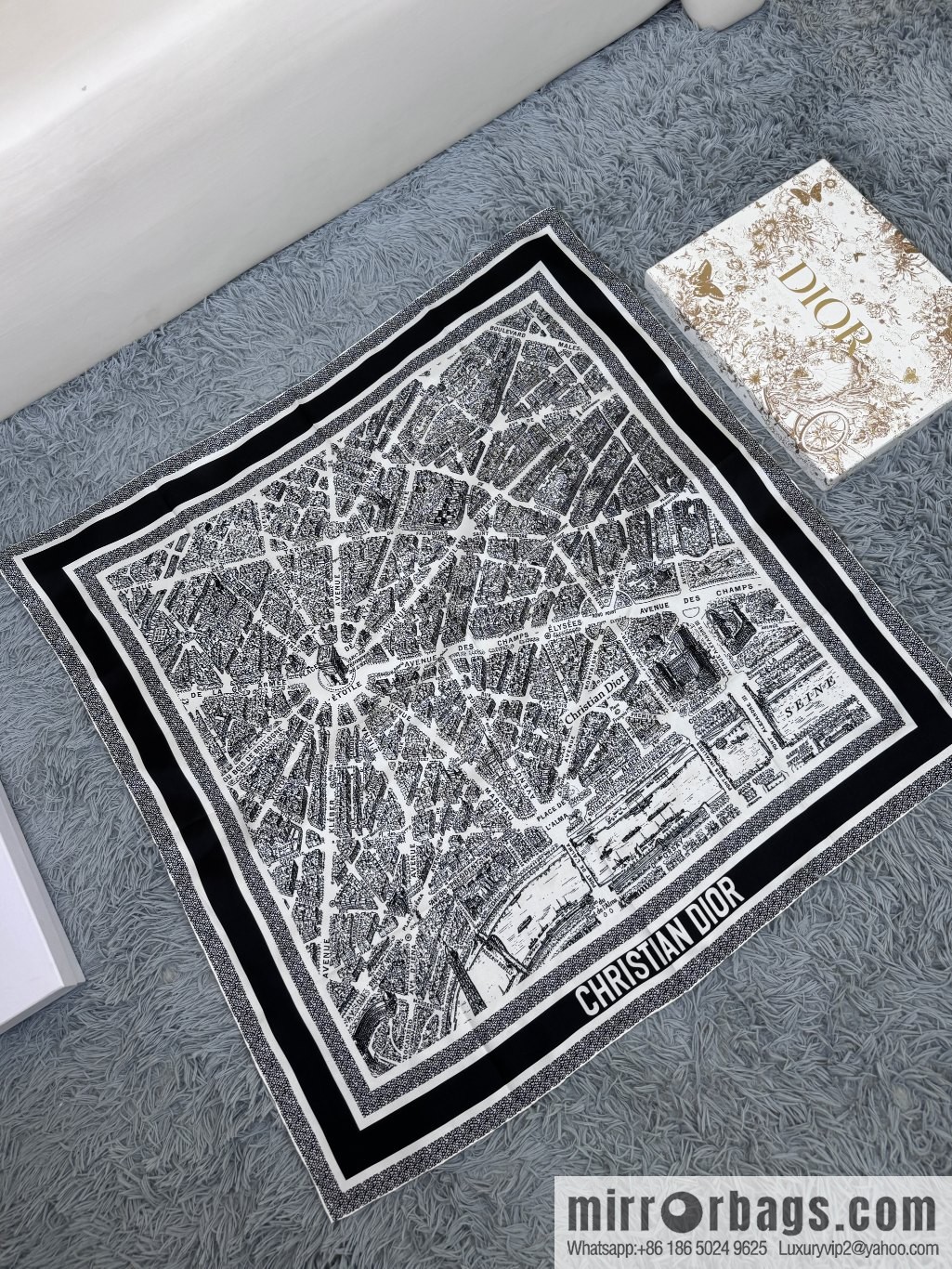 DIOR Paris map C D logo Jacquard strip pattern silk scarf