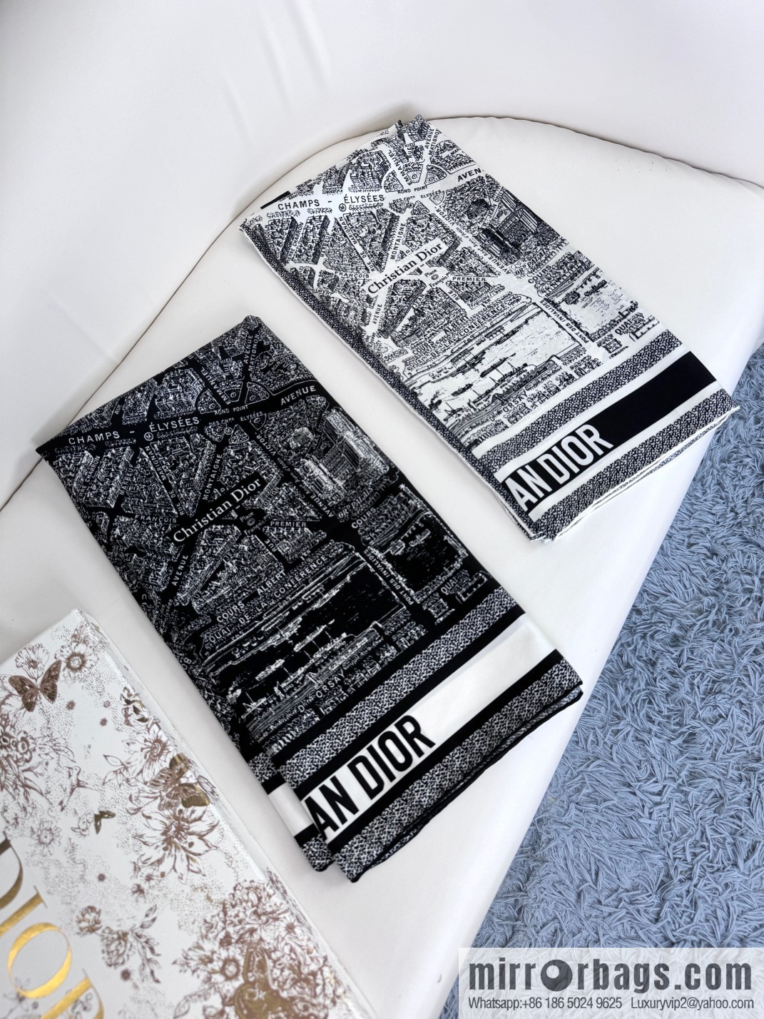 DIOR Paris map C D logo Jacquard strip pattern silk scarf