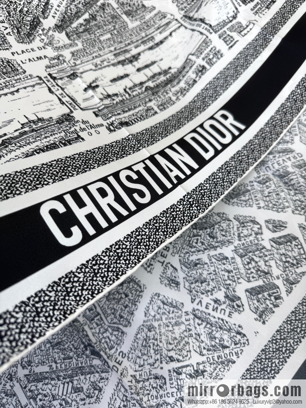 DIOR Paris map C D logo Jacquard strip pattern silk scarf