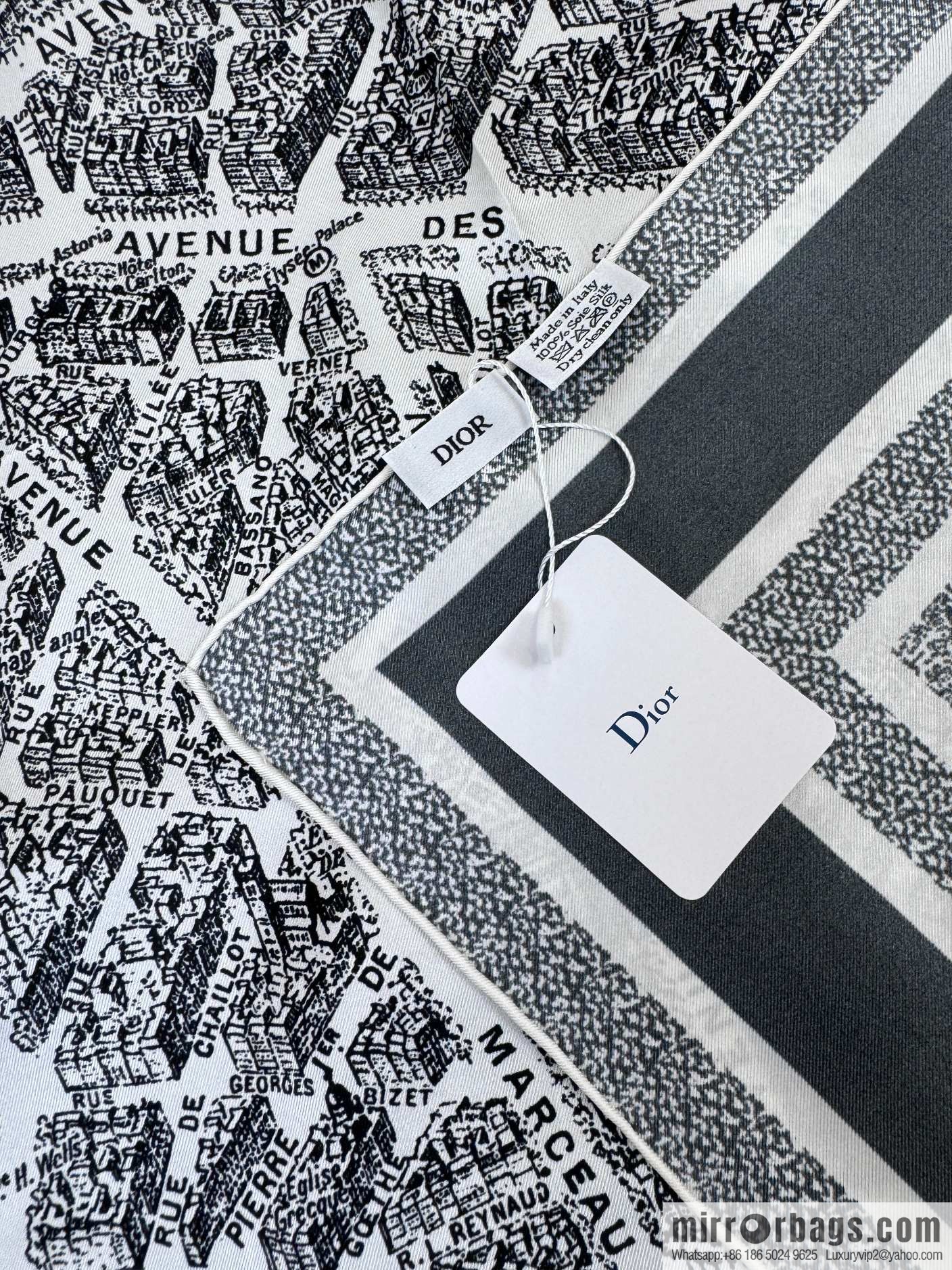 DIOR Paris map C D logo Jacquard strip pattern silk scarf