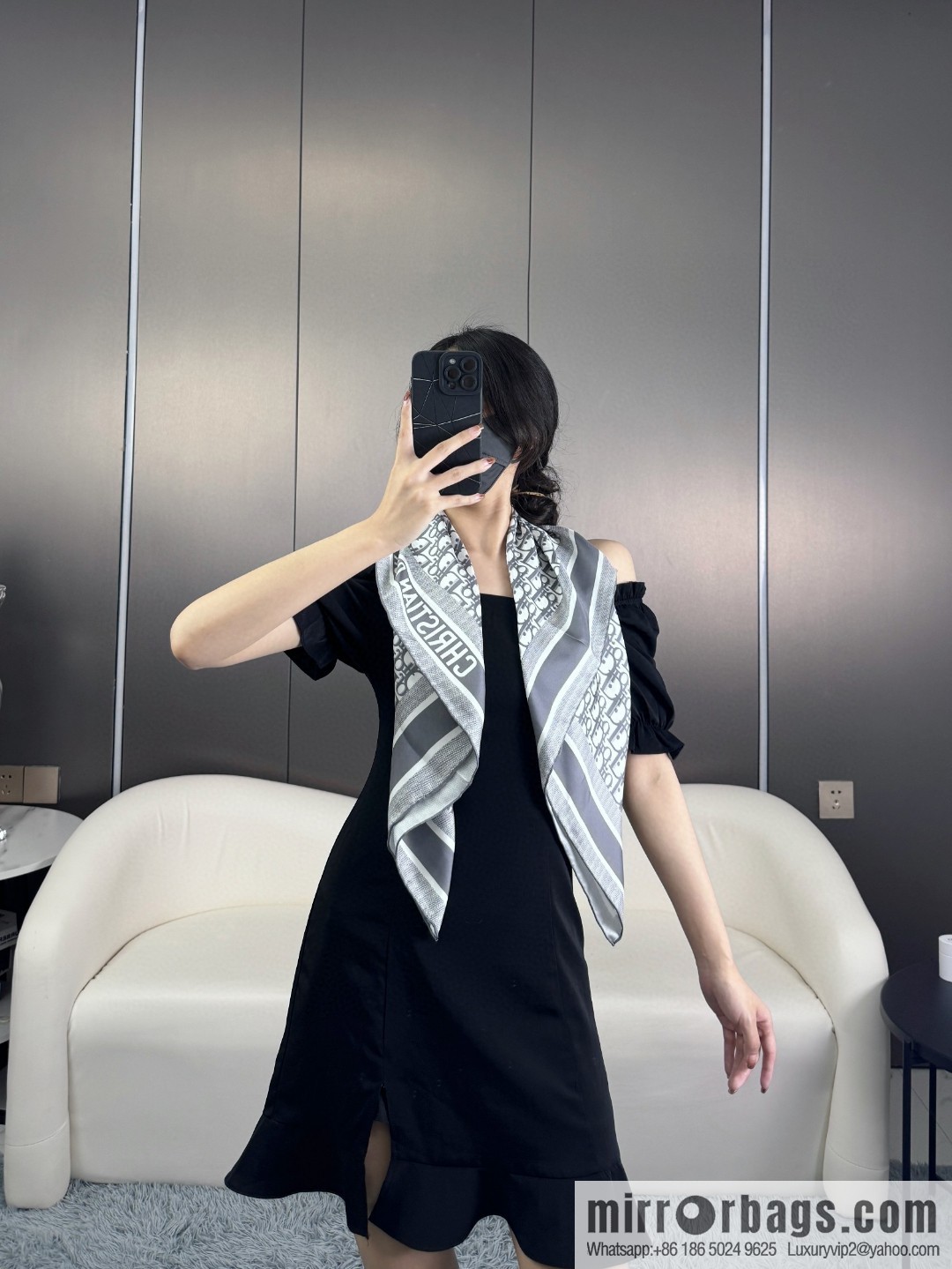 DIOR gold letters, silk scarves