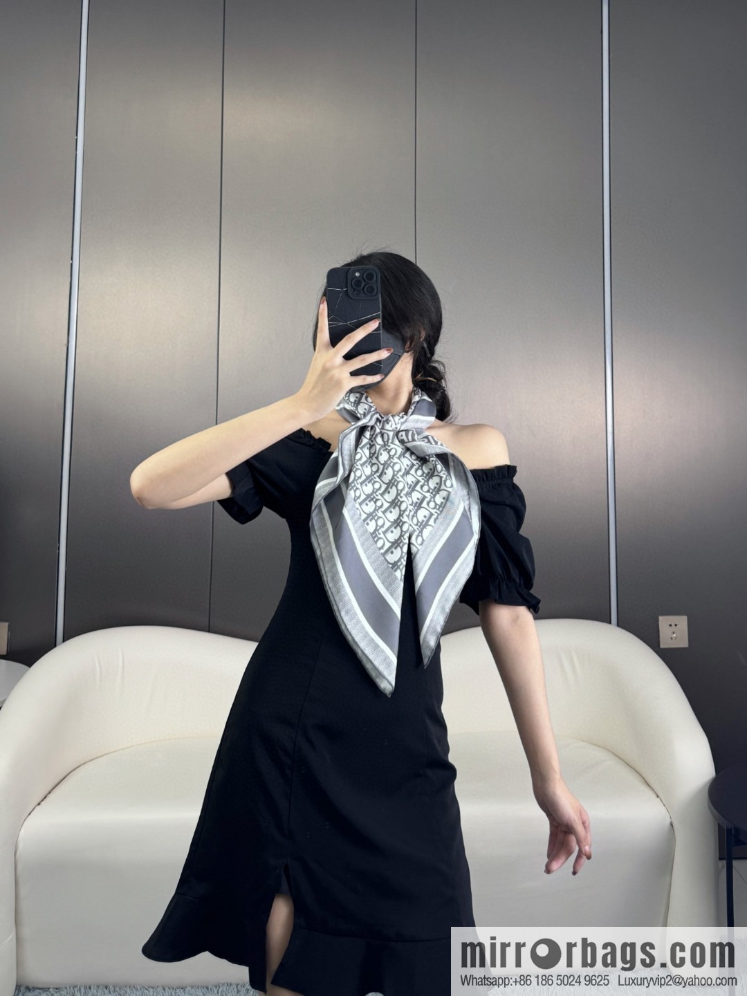 DIOR gold letters, silk scarves