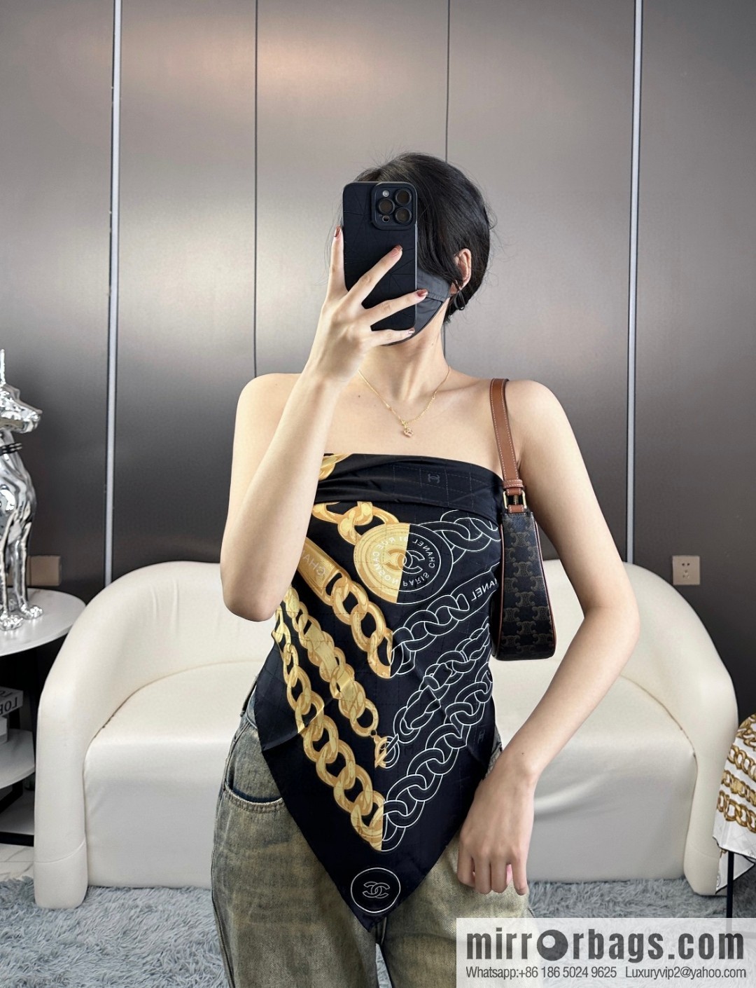 CHANEL 🖤 cc coin chain silk scarf