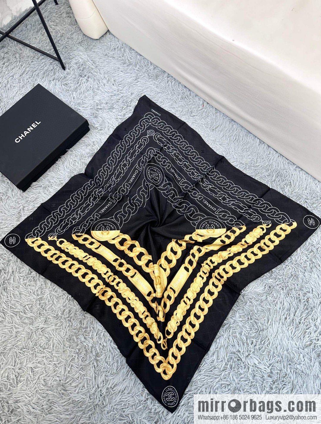 CHANEL 🖤 cc coin chain silk scarf