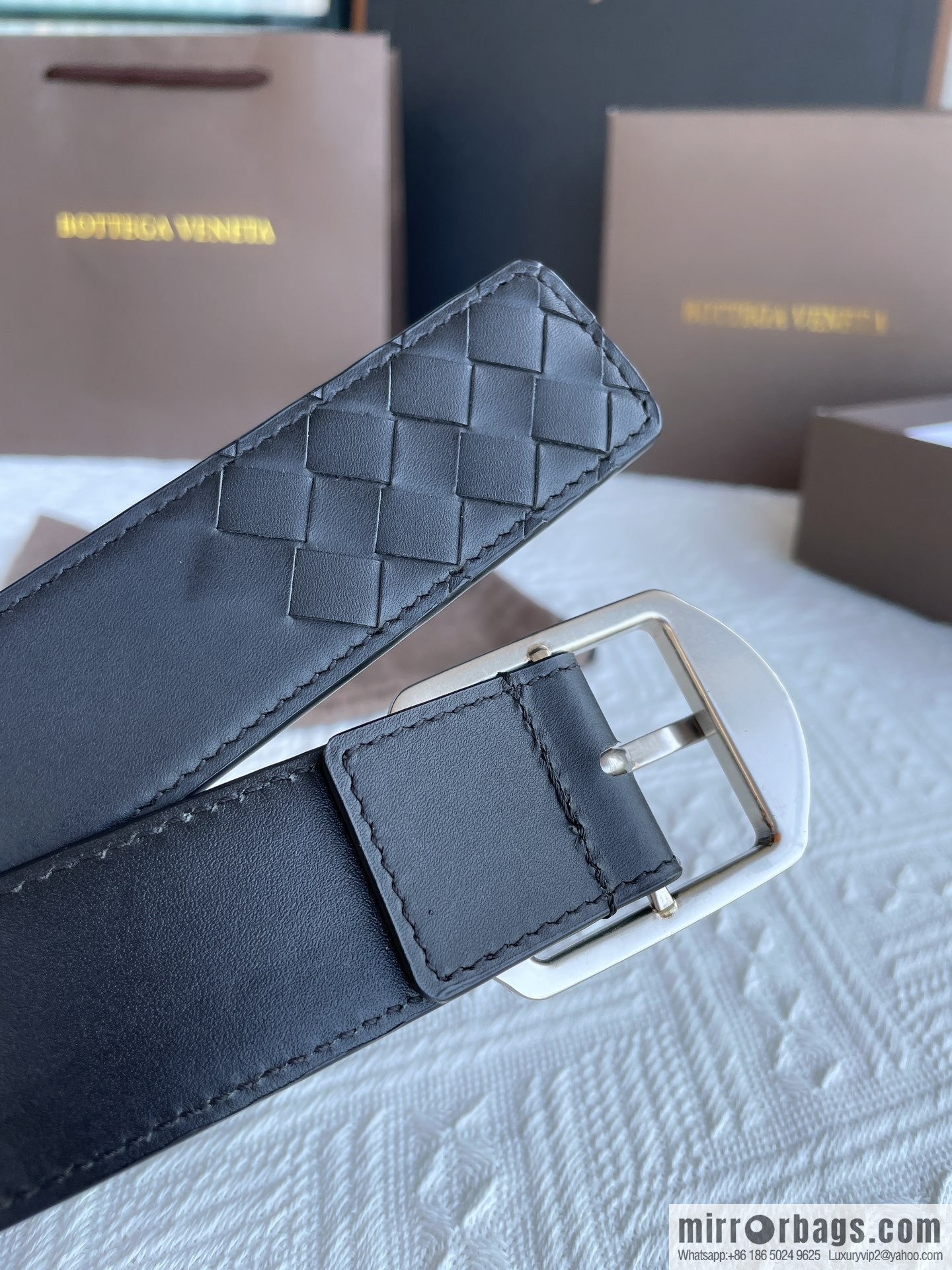 Bottega Veneta, imported cowhide with hand-woven exquisite pin buckle men's belt 3.5cm