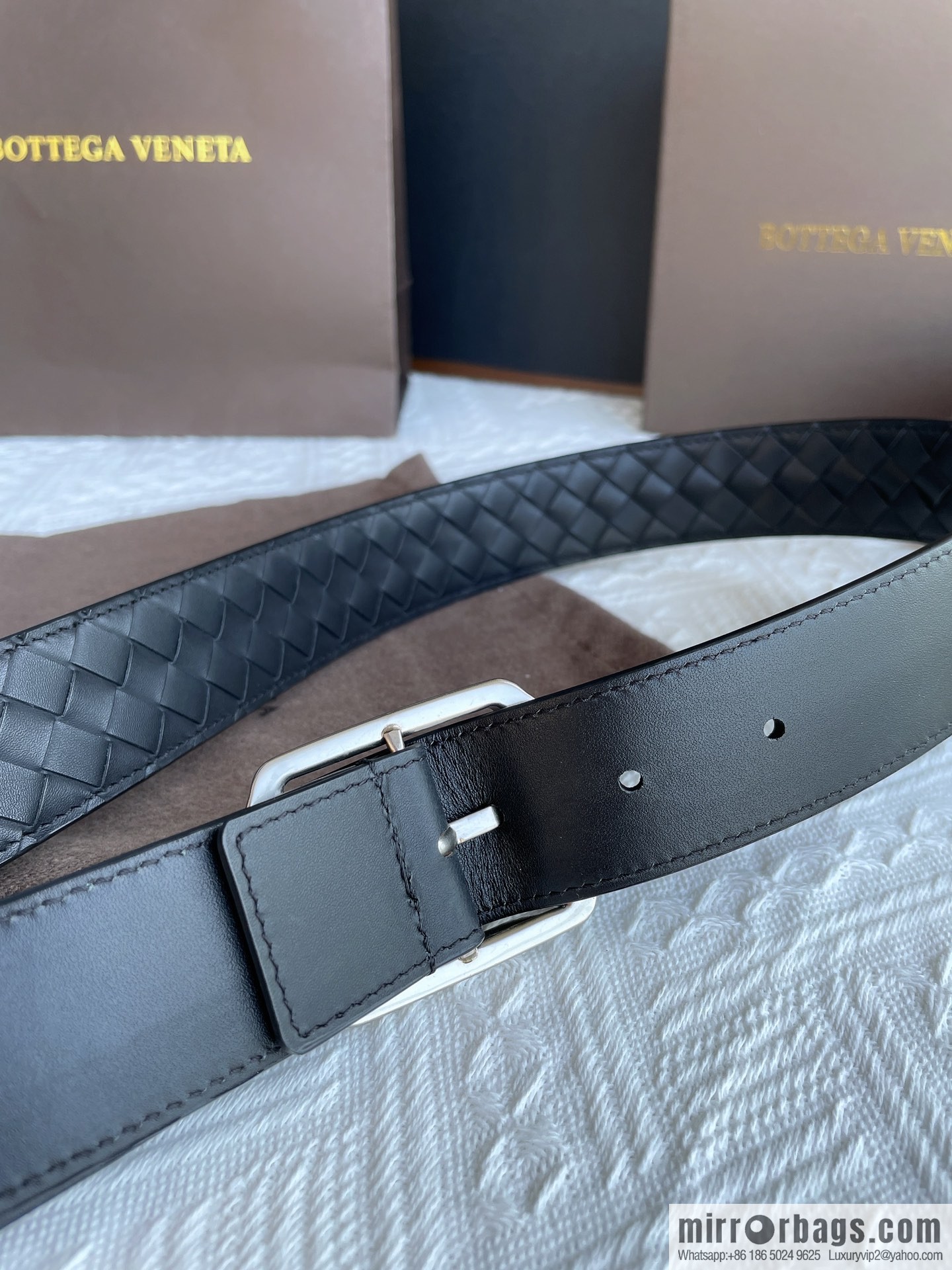 Bottega Veneta, imported cowhide with hand-woven exquisite pin buckle men's belt 3.5cm