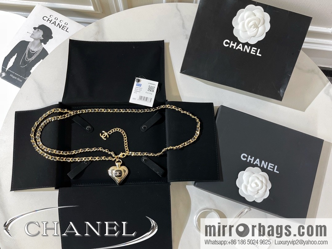 2021 new Chanel double c peach heart black leather rope waist chain belt