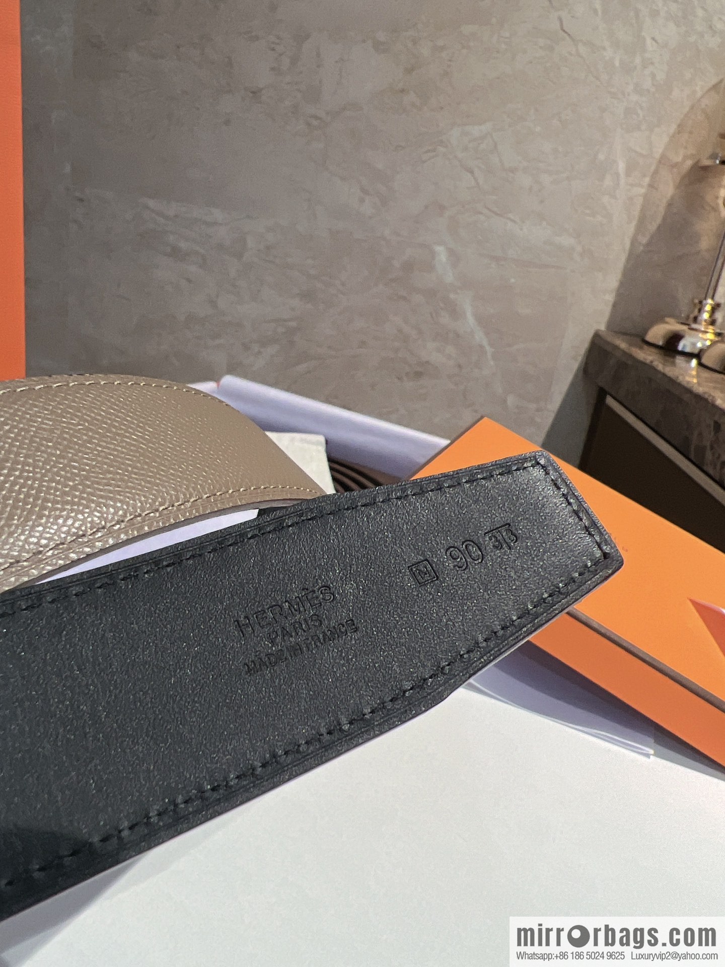 Hermes, stainless steel fiber sheet material cowhide palm texture belt men 3.8cm