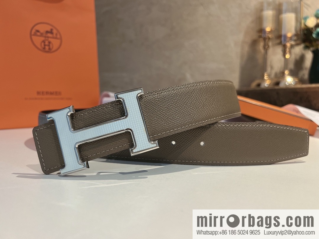 Hermes, stainless steel fiber sheet material cowhide palm texture belt men 3.8cm