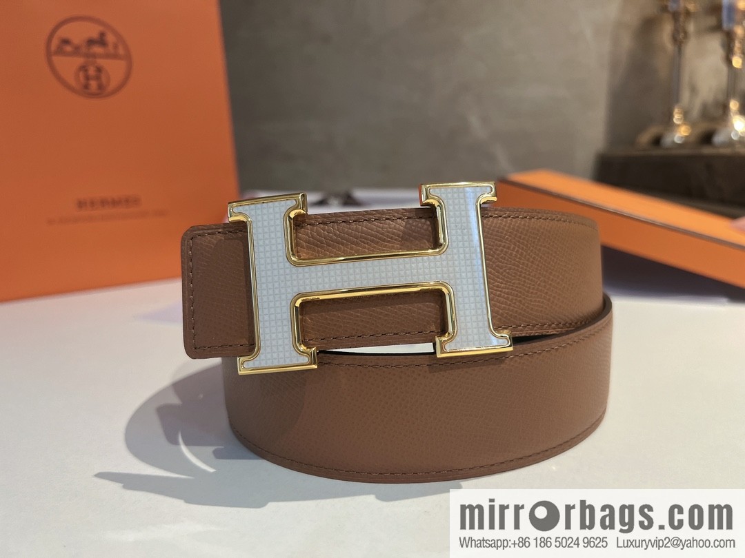 Hermes, stainless steel fiber sheet material cowhide palm texture belt men 3.8cm