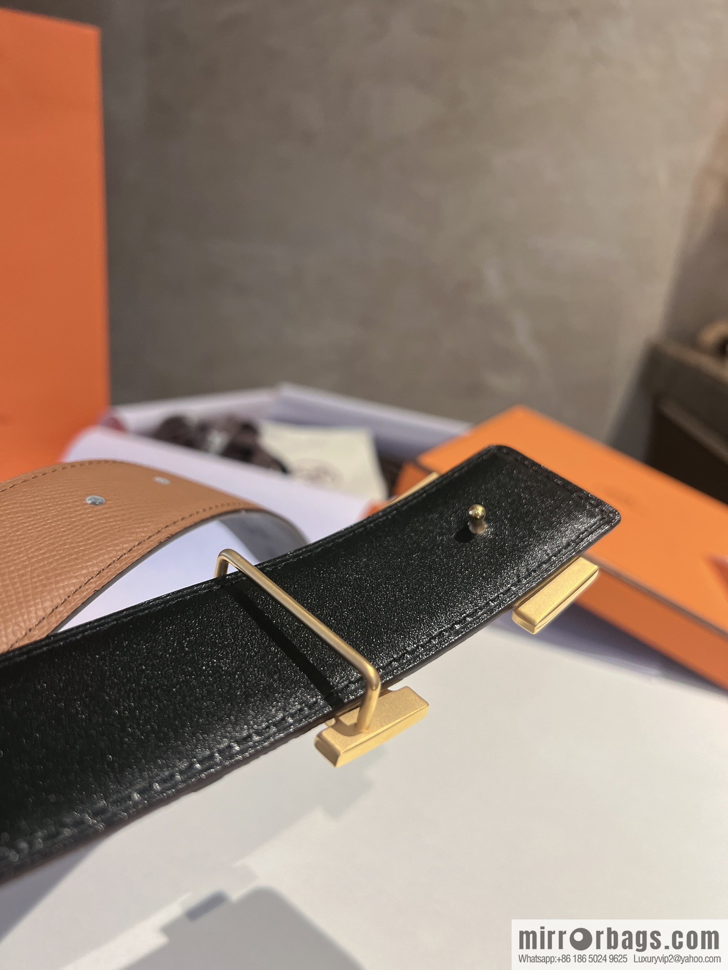 Hermes, stainless steel fiber sheet material cowhide palm texture belt men 3.8cm