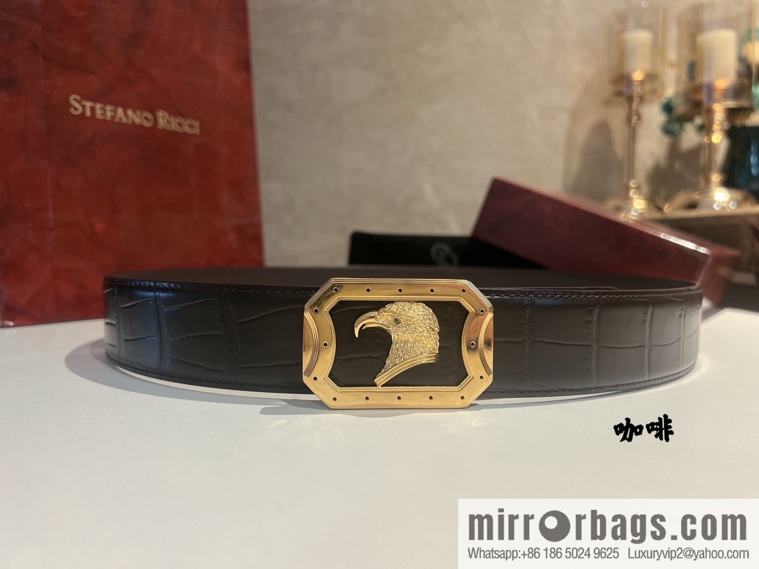 Stefano. Ricci Stephen, stainless steel hand-carved craft eagle head selection cowhide pressed texture belt 3.8cm