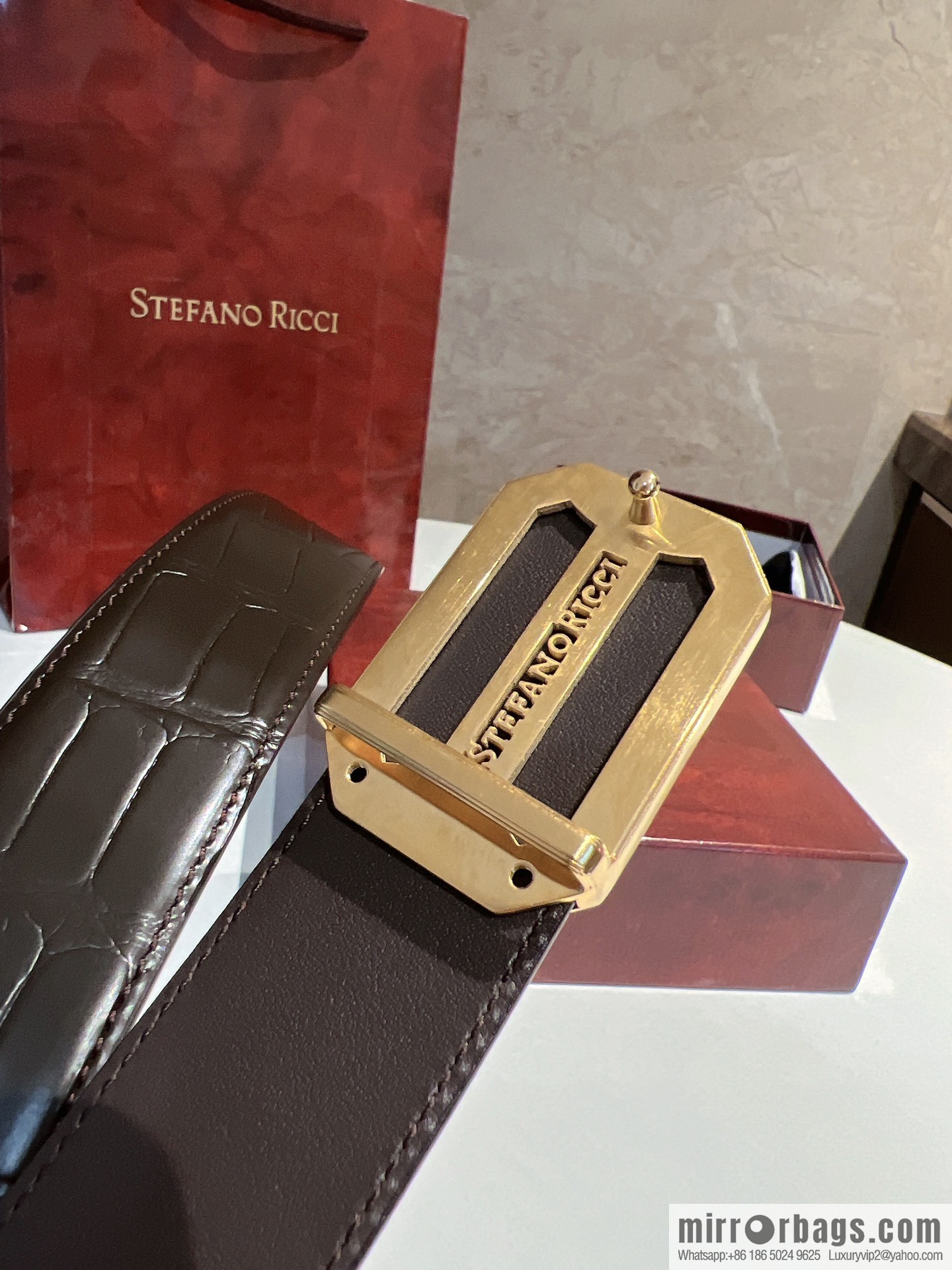Stefano. Ricci Stephen, stainless steel hand-carved craft eagle head selection cowhide pressed texture belt 3.8cm