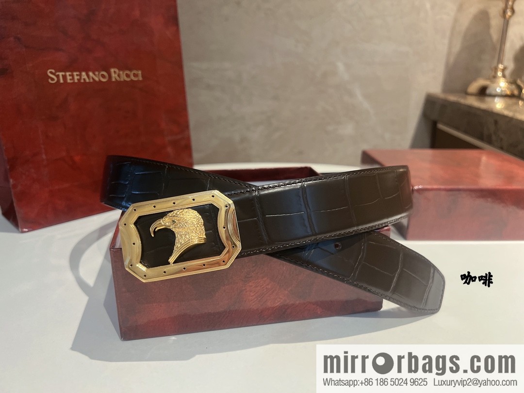 Stefano. Ricci Stephen, stainless steel hand-carved craft eagle head selection cowhide pressed texture belt 3.8cm