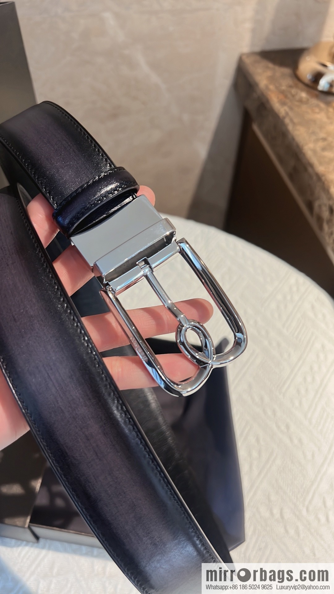 Berluti, exquisite twist lock rotating pin buckle, French Paris men's belt 3.5cm