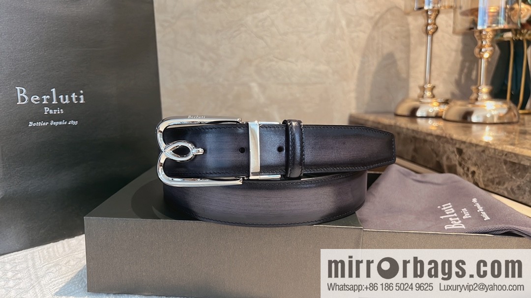 Berluti, exquisite twist lock rotating pin buckle, French Paris men's belt 3.5cm