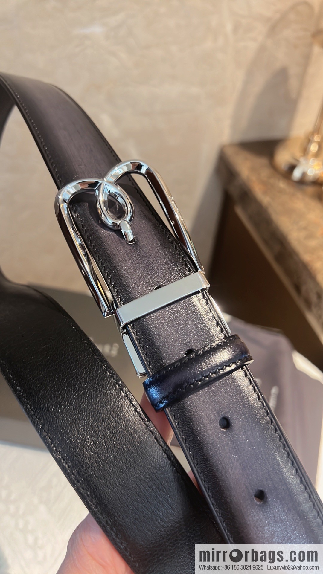 Berluti, exquisite twist lock rotating pin buckle, French Paris men's belt 3.5cm