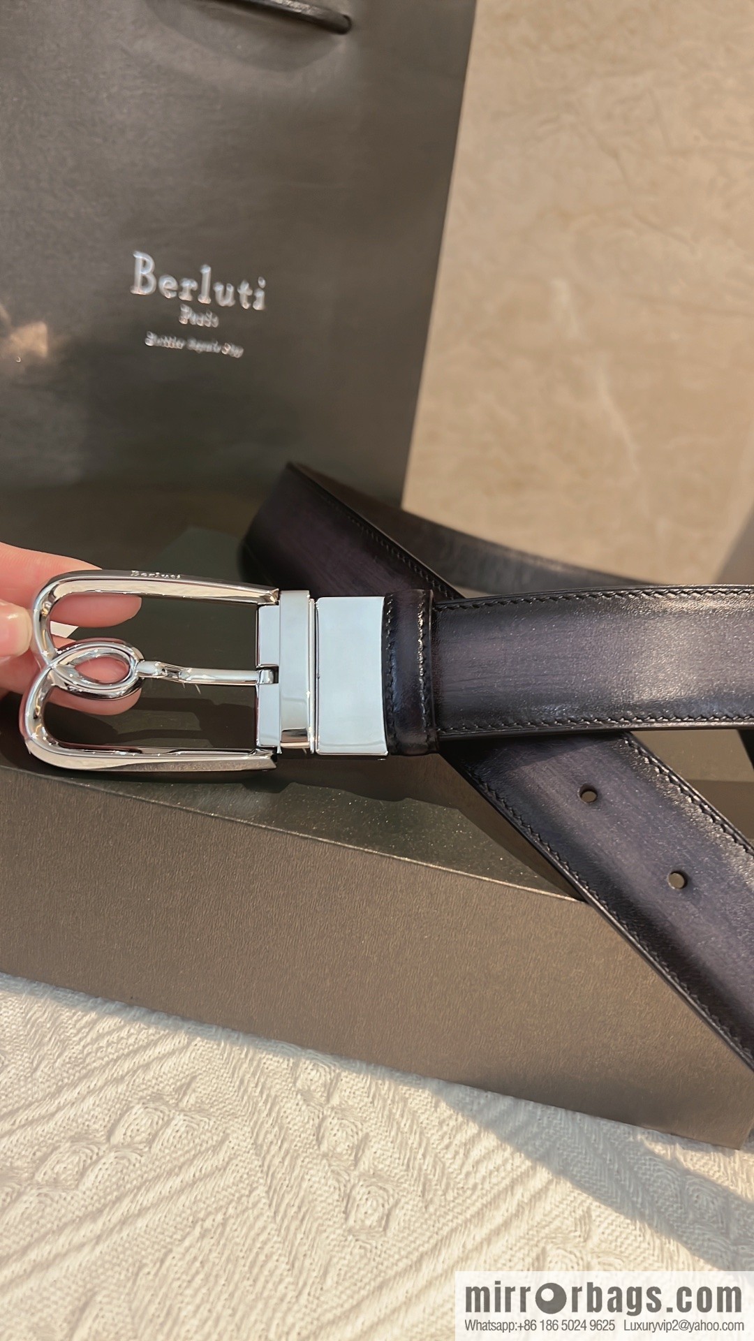 Berluti, exquisite twist lock rotating pin buckle, French Paris men's belt 3.5cm