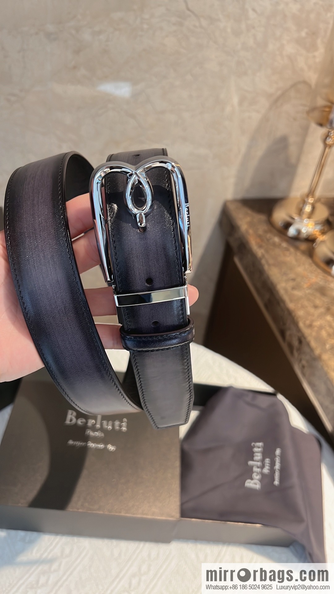 Berluti, exquisite twist lock rotating pin buckle, French Paris men's belt 3.5cm