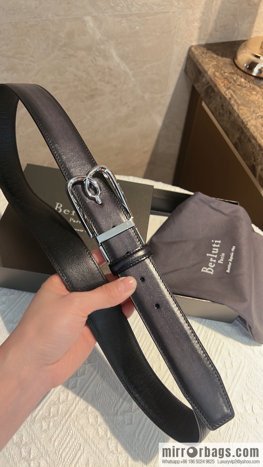 Berluti, exquisite twist lock rotating pin buckle, French Paris men's belt 3.5cm