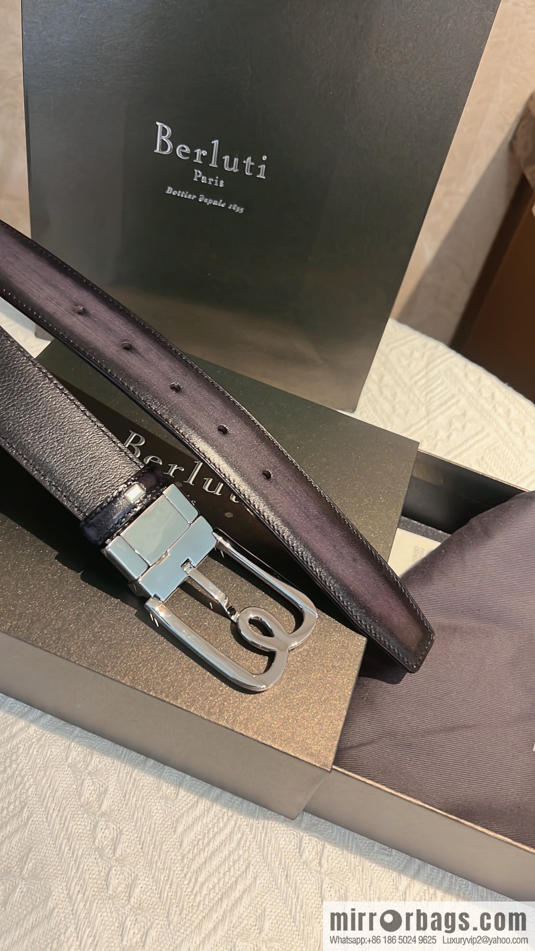 Berluti, exquisite twist lock rotating pin buckle, French Paris men's belt 3.5cm